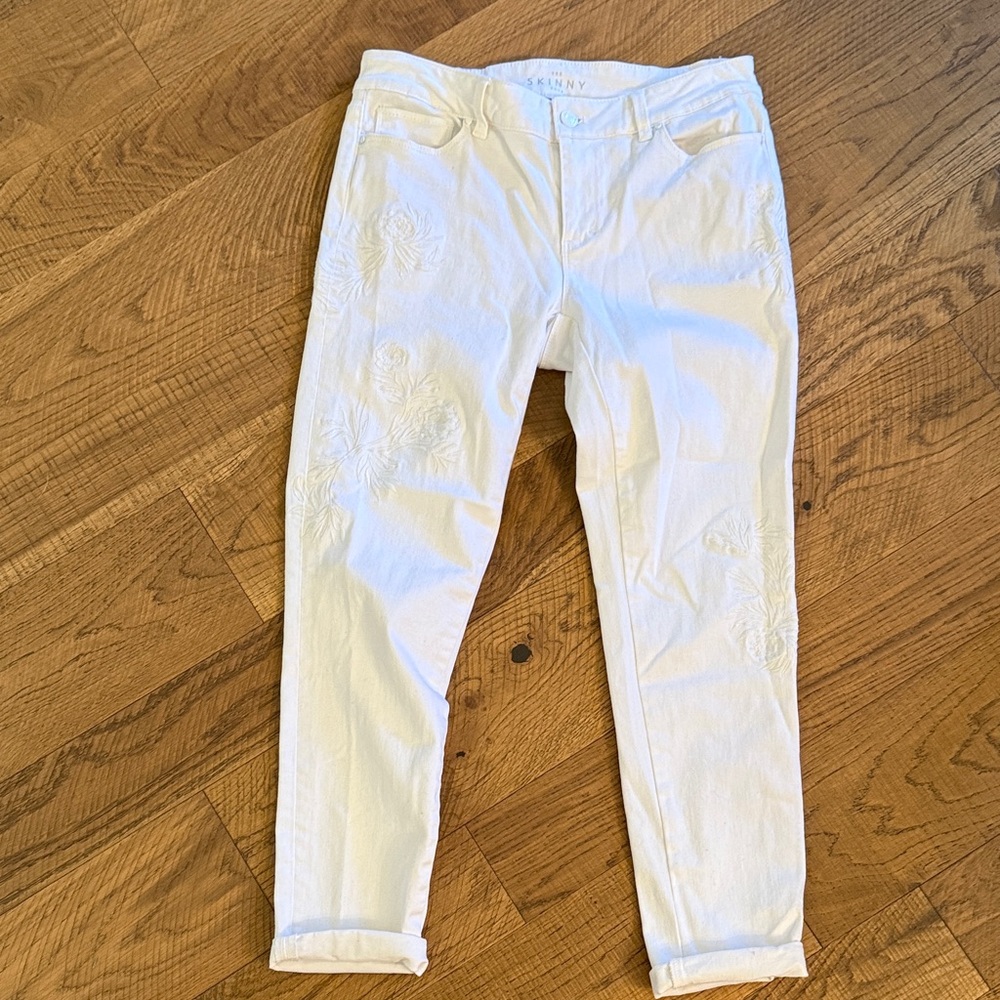 White House Black Market Embroidered Women's Skinny Jeans - White